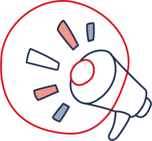 Megaphon in den Farben der Trans-Flagge