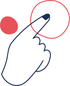 Illustration von einer Hand, mit einem ausgestreckten Zeigefinger. Er zeigt auf die Mitte eines Kreises.
