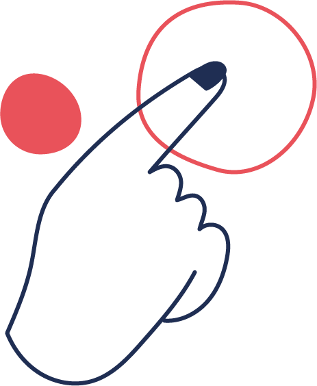 Illustration von einer Hand, mit einem ausgestreckten Zeigefinger. Er zeigt auf die Mitte eines Kreises.