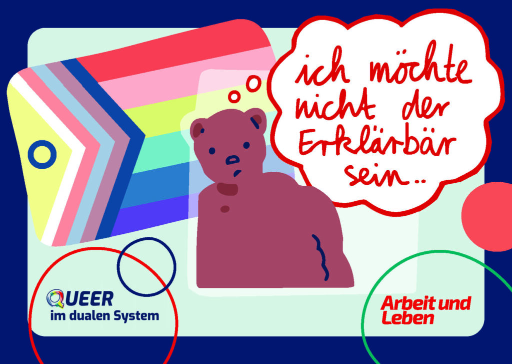 ein Bär mit der Denkblase "ich möchte nicht der Erklärbär sein"